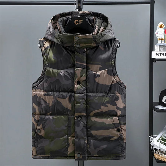 Atrovirens / S (30-42kg) Camouflage Hooded Men's Vest Thickened Sleeveless Padded Jacket