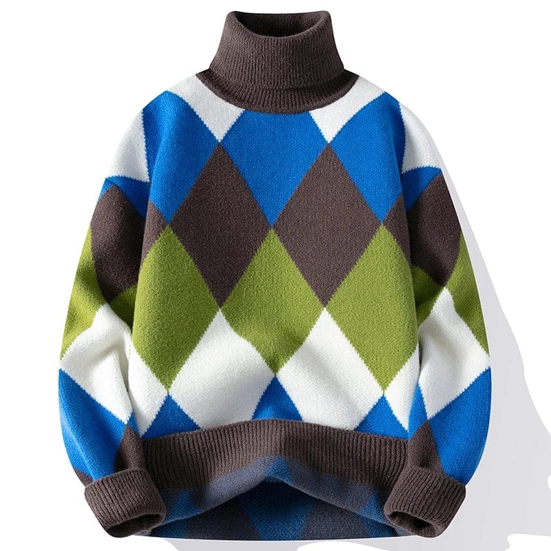 Auburn / M (50-60KG) 2023 New Fall Winter Thick Warm Turtleneck Sweater Men Top Quality Mens Christmas Sweaters High Neck Argyle Cashmere Pullover