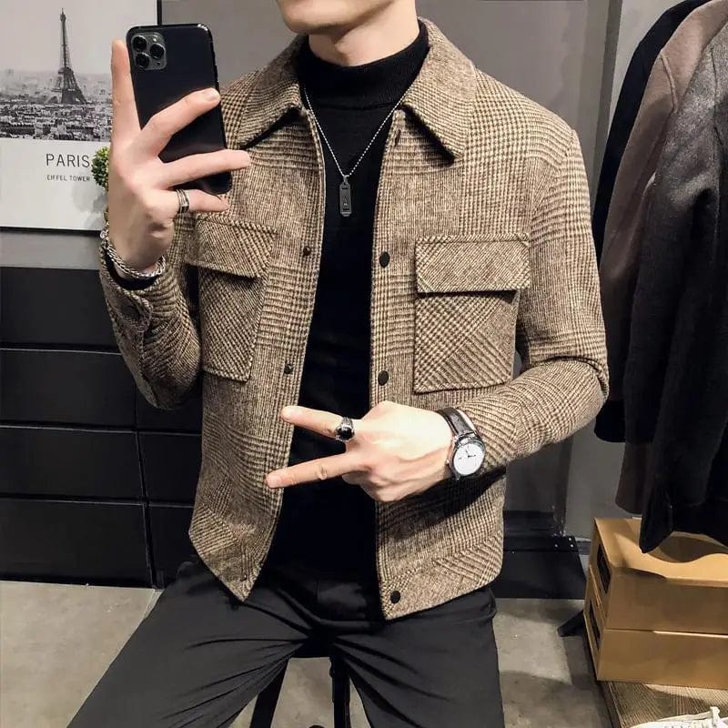 Autumn Winter KPOP Fashion Style Harajuku Slim Fit Windbreak Loose Casual Outerwear Korean Style Lattice Plush Button Jacket