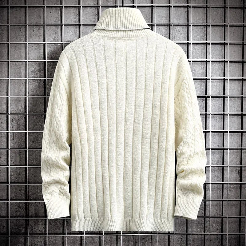 Autumn Winter Turtleneck Sweaters Men Stripe Twist Knitted Sweater Mens Streewear Warm Pullovers Male Coffee Sweaters Pullovers