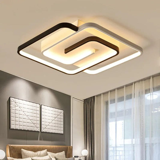 Bedroom Led Chandelier Light Black White Square Modern Ceiling Lamp  Attic Living Room Dining  Kitchen Interior Fixture