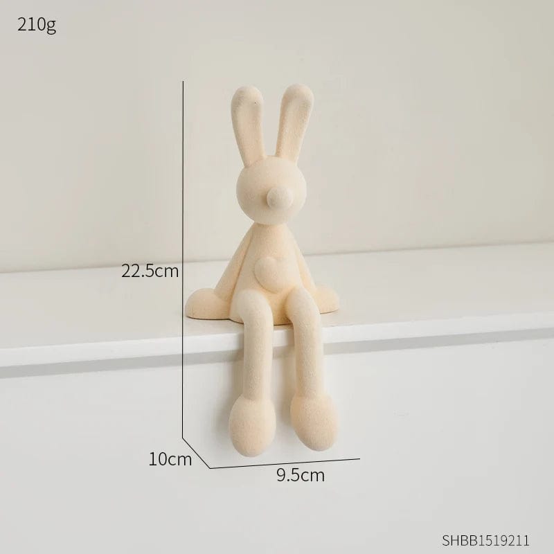 Beige-Height 22.5cm Nordic Abstract Rabbit Figurines Flocking Bunny Resin Statue Modern Art Decor Desktop Sculpture Crafts Home Decoration Ornament