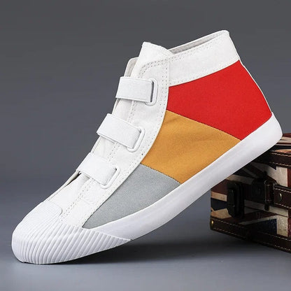 beige  white / 38 High top Canvas Men Patchwork Shoes Comfortable  Sneakers Men's Summer Breathable  Casual Walking Outdoor Flats shoes 2023