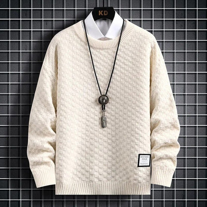 Beige / XS Plaid Harajuku Sweater - Thick Jumper Warm O-neck Pullover Men High Quality Christmas Sweaters