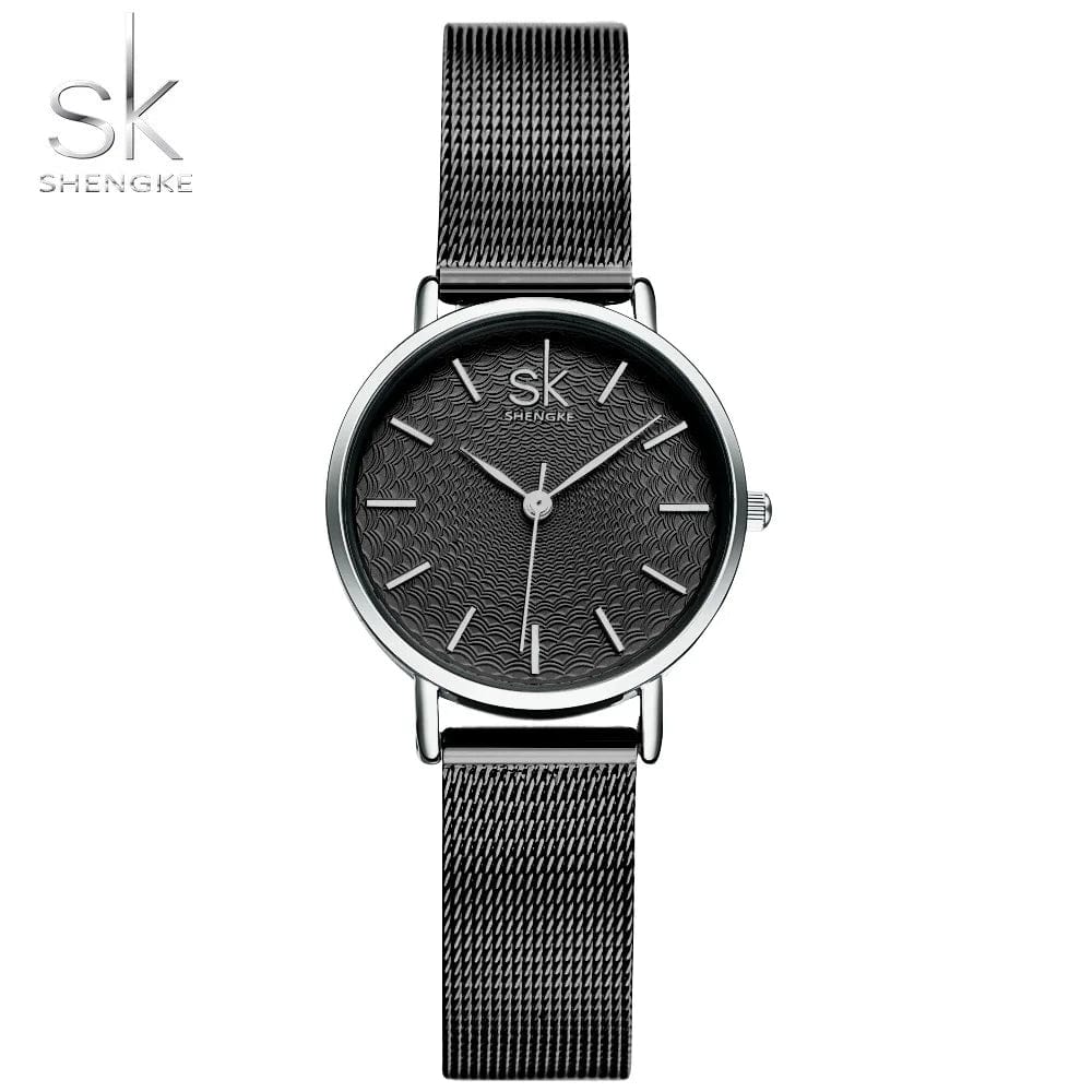 Black 1 Women's Luxury Super Slim Sliver Mesh Stainless Steel Watches