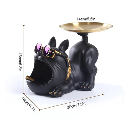 Black 3 / CHINA Bulldog Cool Sculpture with Pallet Resin Art Figurines Entrance Crafts Candy Sundries Household Supplies for Office Coffee Shop