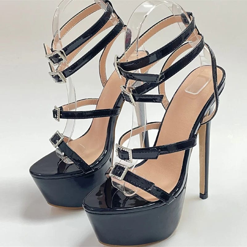 Black / 35 / CHINA Liyke Runway Style Sexy High Heels Platform Sandals For Women Fashion Open Toe Crystal Buckle Stiletto Wedding Stripper Shoes