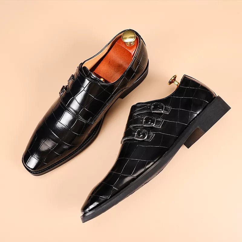 black / 37 / CHINA Men's Casual Business Leather Shoes Mens Buckle Square Toe Dress Office Flats Men Fashion Wedding Party Oxfords EU Size 37-48