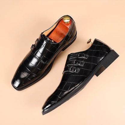 black / 37 / CHINA Men's Casual Business Leather Shoes Mens Buckle Square Toe Dress Office Flats Men Fashion Wedding Party Oxfords EU Size 37-48