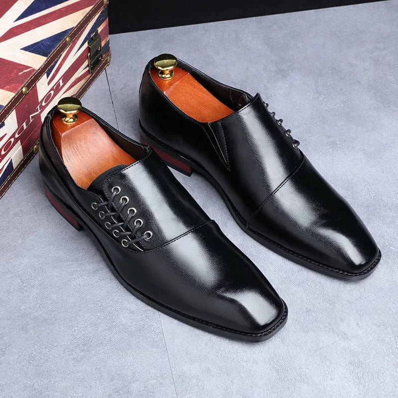 black / 37 (US 5.5) / CHINA Men's Casual Business Shoes Microfiber Leather Square Toe Lace-up Mens Dress Office Flats Men Fashion Wedding Party Oxfords