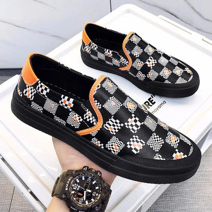 black / 39 British Style New Shoes for Men Genuine Leather Casual Shoes Trend Print Flats Shoes Youth Street Cool Slip-on Loafers