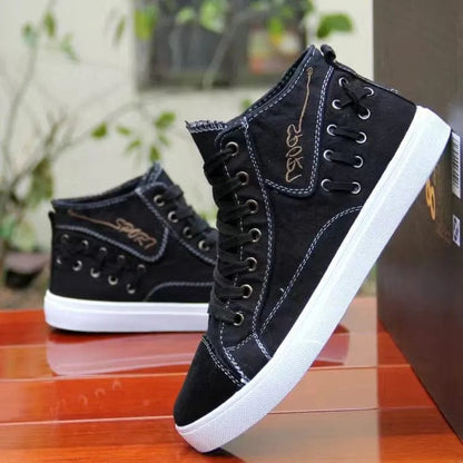 Black / 39 Denim Canvas Shoes Men Sneakers Casual High Top Shoes for Men 2023 New Comfortable Trend Male Vulcanized Shoes Tenis Masculino