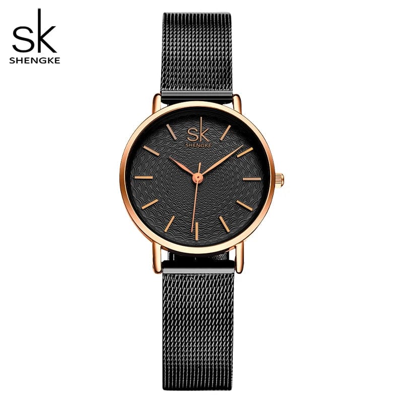 Black 4 Women's Luxury Super Slim Sliver Mesh Stainless Steel Watches