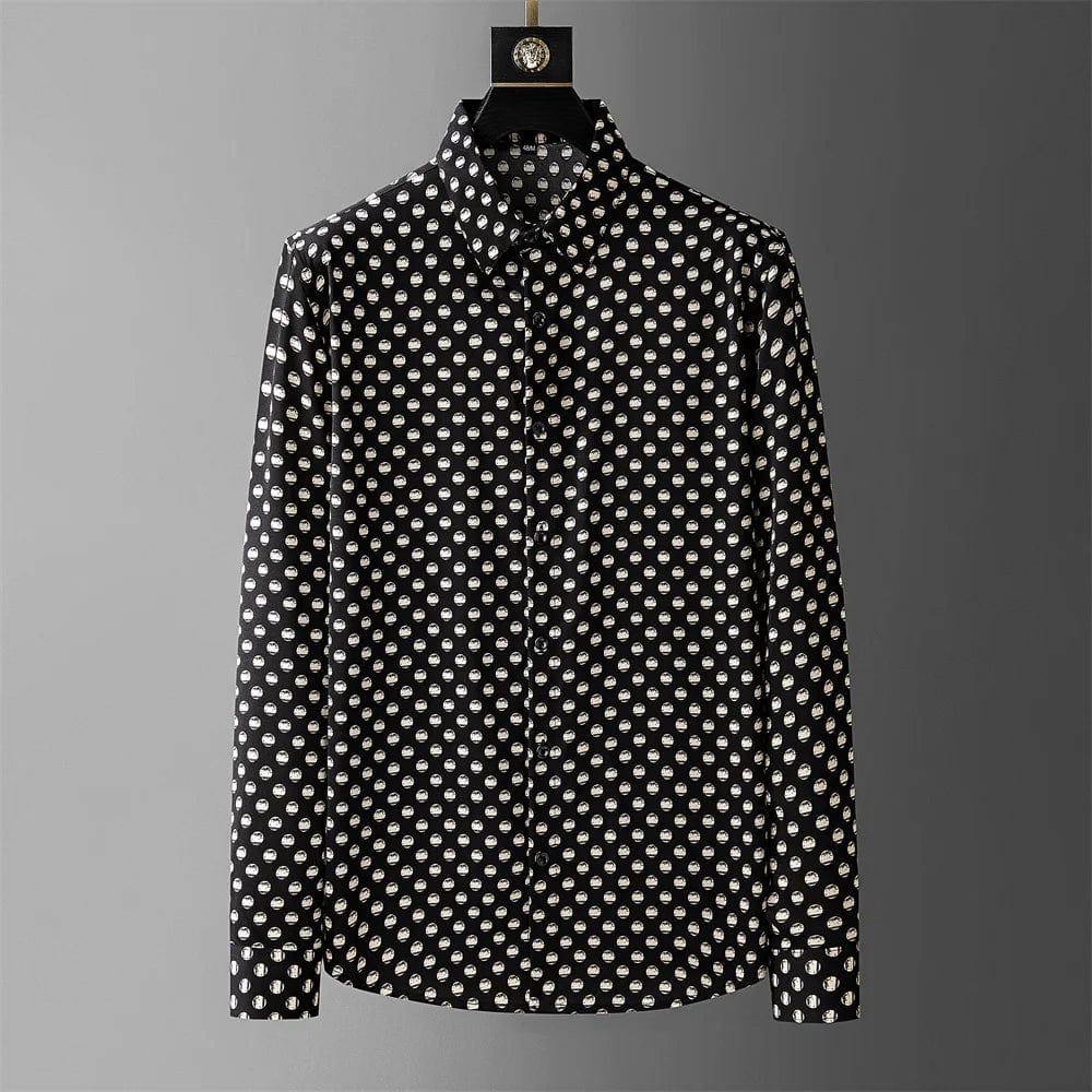 black / 4XL 95-115KG Spring Summer Polka Dot Printed Shirt for Men Lomg Sleeve Loose Casual Shirts Fashion Social Party Streetwear Men Clothing 4XL