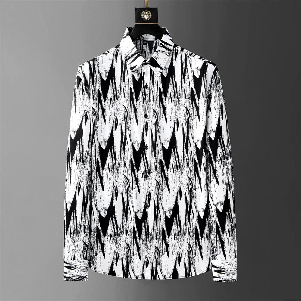 black / 4XL High Quality Fashionable Printed Shirt for Men Autumn Long Sleeve Loose Casual Shirts Streetwear Social Party Tuxedo Blouse 4XL