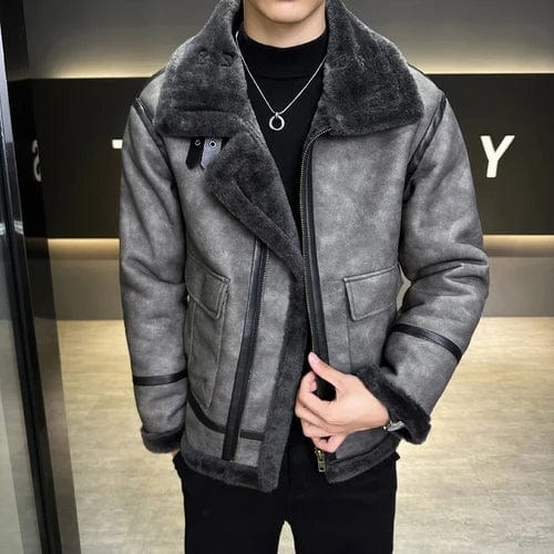 Black / Asia M(165cm-50kg) Winter New Thick Men Leather Jacket Brown Black Fashion Faux Fur Collar Fleece Windproof Warm Coat Motorcycle Jacket Men Outwear