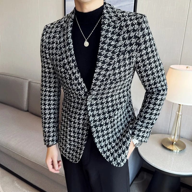 Black / Asian M 45-52KG Men Blazer 2023 Autumn Winter Thick Plaid Suit Jackets/Slim Fit High Quality Tuxedo/Man Business Fashion Banquet Men Clothing