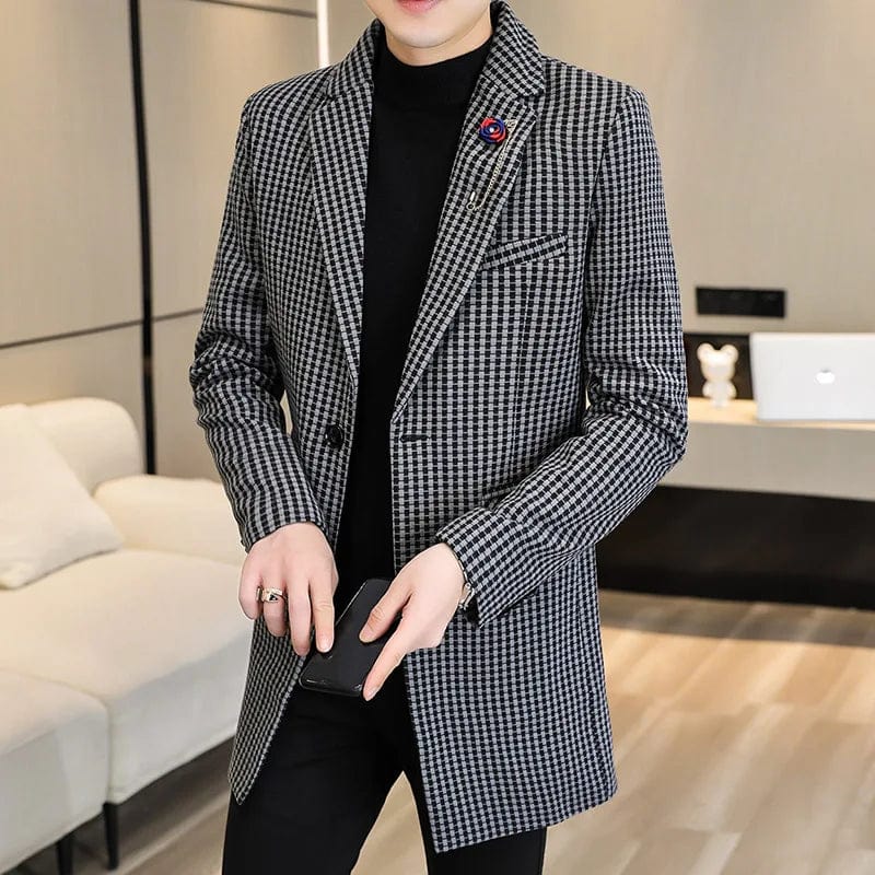 black / M 2022 Autumn Winter Wool Blends Jacket Men Long Casual Business Trench Coat Streetwear Overcoat Social Windbreaker Men Clothing