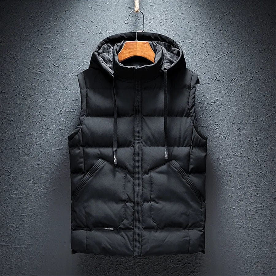 black / M  (40-50kg) Men's Warm Sleeveless Working Vest Autumn Winter Casual Cotton Jacket Male Double Large Pocket Hooded Coat Waistcoat Oversize