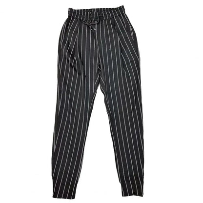 black / M Men Harem Pants Striped Drawstring Pencil Trousers Slim Fit Elastic Waist Trousers Stretch Ankle Tied Pencil Pants For Autumn