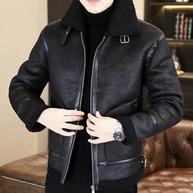 Black / M Men's Winter Motorcycle Leather Jacket – Plus Velvet Padded, Fur-Lined Warm Casual Overcoat