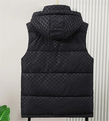 Black Men's Cargo Vest Winter Warm Sleeveless Jacket Padded Detachable Hooded Waistcoat Men Clothes Male Loose Coat Work Wear