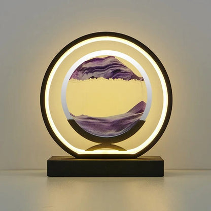 Black round-Purple / Remote control LED quicksand painting hourglass art unique decorative sand painting night light bedroom decoration glass hourglass table lamp