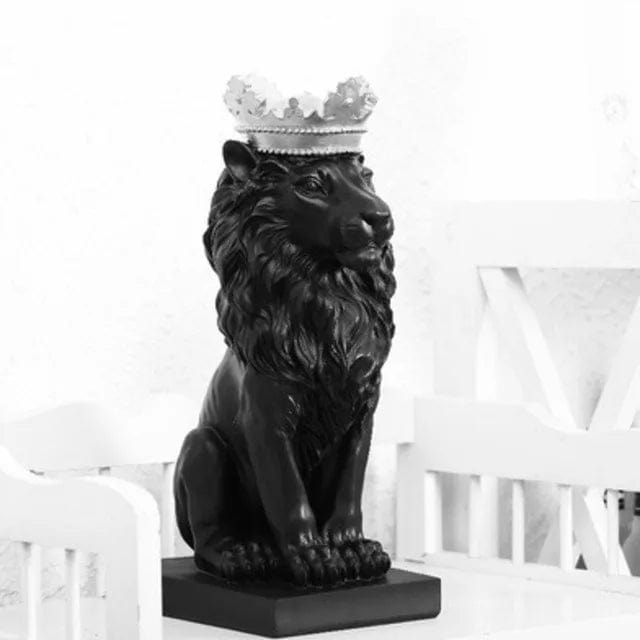 Black Sliver Crown / 18x10cm Resin Lion Statue Crown Lions Sculpture Animal Figurine Abstract Decoration Home Decor Nordic Model Decor Table Ornaments