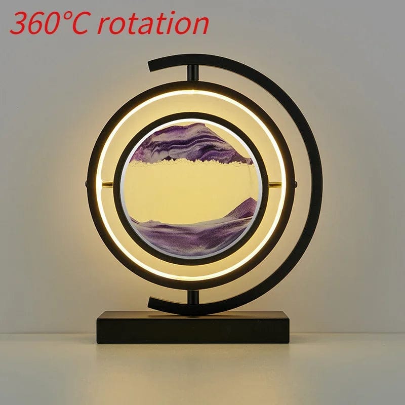 Black spin-Purple / Remote control LED quicksand painting hourglass art unique decorative sand painting night light bedroom decoration glass hourglass table lamp