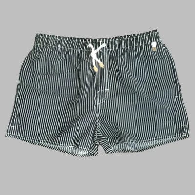 Black White / 36-38 Waist Men's Striped Beach Vacation Shorts: Lined Swim Trunks for Hot Springs