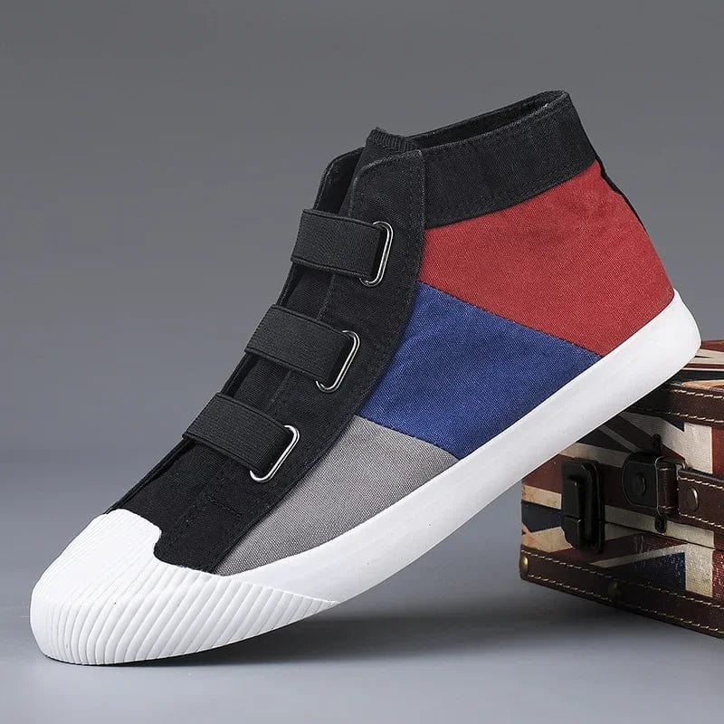 black  WHITE / 38 High top Canvas Men Patchwork Shoes Comfortable  Sneakers Men's Summer Breathable  Casual Walking Outdoor Flats shoes 2023