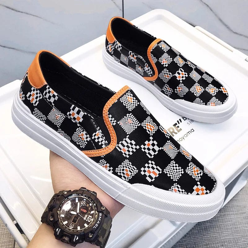 Black White / 39 British Style New Shoes for Men Genuine Leather Casual Shoes Trend Print Flats Shoes Youth Street Cool Slip-on Loafers