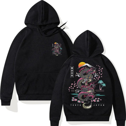 Black / XS Japanese Dragon Anime Hoodie Casual Oversized Loose Hip Hop Harajuku Pullover Streetwear Hoody