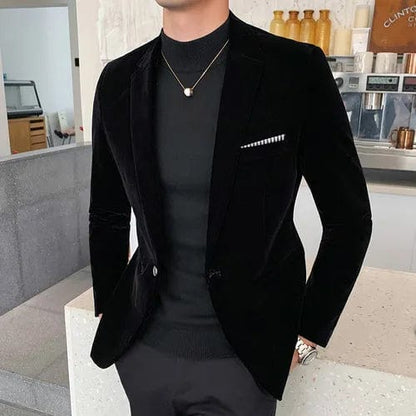 Black / XS Men's New Slim Velvet Blazer English Style jacket