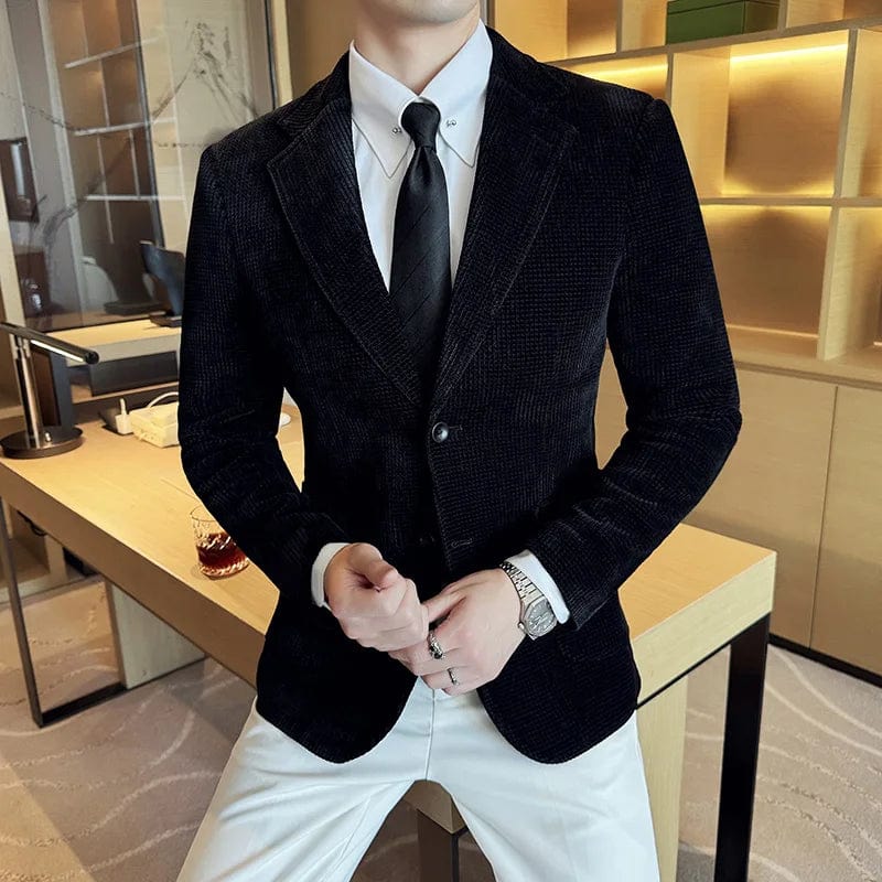 Men s Slim Fit Chenille Velvet Blazer Autumn Winter Business Suit Jacket for Weddings Banquets and Parties