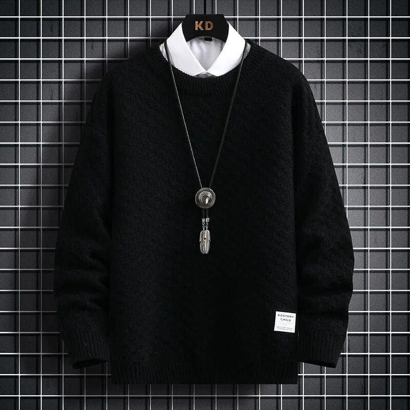 Black / XS Plaid Harajuku Sweater - Thick Jumper Warm O-neck Pullover Men High Quality Christmas Sweaters
