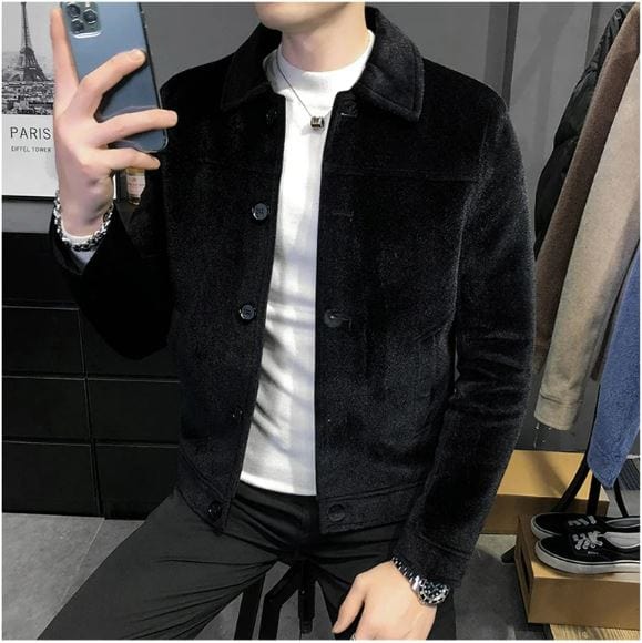 Black / XS Thickened Wool Blend Streetwear Over Coat Jacket for Men