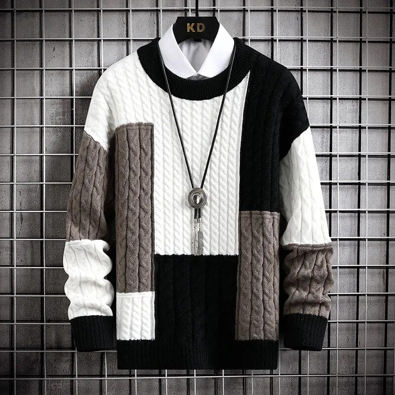 Black / XS Tokyo Harajuku Sweater - Elevate Your Style: Colour-Blocked O-Collar Warm Sweater - Long Sleeve Loose Knit Pullover