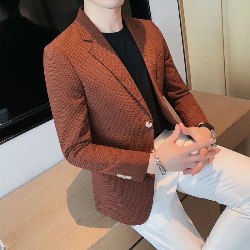 Blazer Hombre Big Size Autumn Winter Waffle Blazers Jacket For Men High Quality Single Breasted Slim Fit Casual Formal Suit Coat