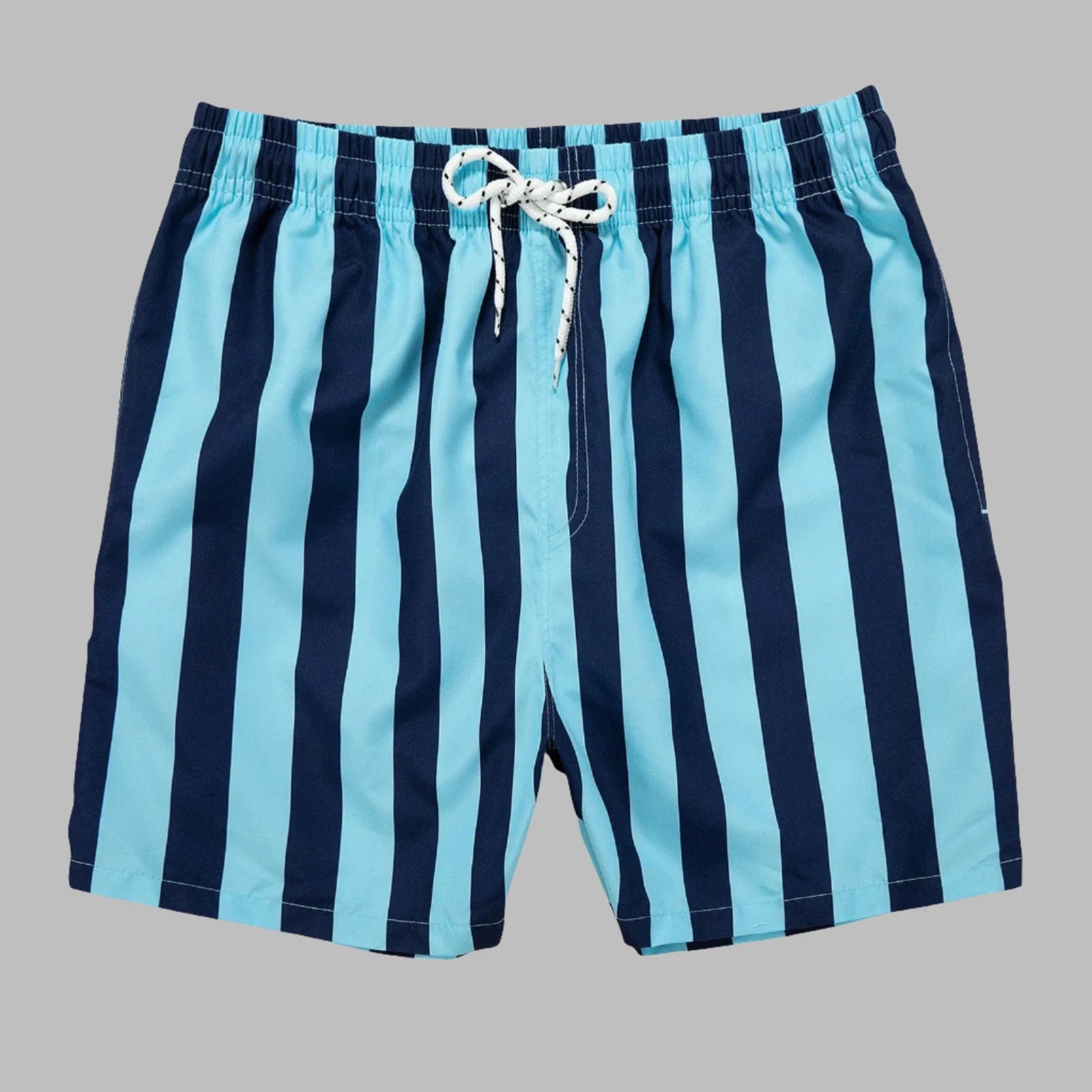 Blue / 31-33 Waist Men's Striped Beach Shorts: Drawstring Swim Trunks, Surfing Boardshorts, Casual Summer Beachwear