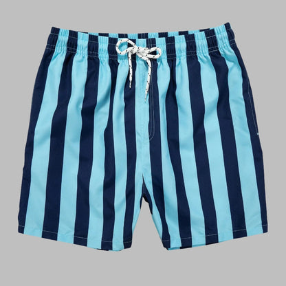 Blue / 31-33 Waist Men's Striped Beach Shorts: Drawstring Swim Trunks, Surfing Boardshorts, Casual Summer Beachwear