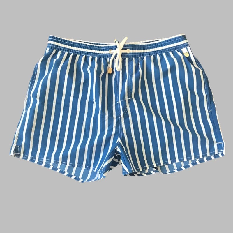 Blue / 36-38 Waist Men's Striped Beach Vacation Shorts: Lined Swim Trunks for Hot Springs