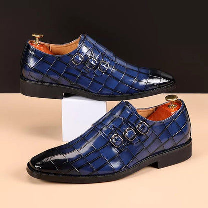 Blue / 37 / CHINA Men's Casual Business Leather Shoes Mens Buckle Square Toe Dress Office Flats Men Fashion Wedding Party Oxfords EU Size 37-48
