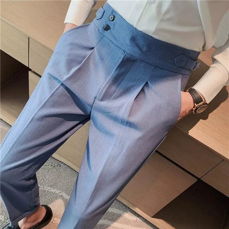 Riolio British Style Men High Waist Casual Dress Pant Men Belt Design Slim  Trousers Formal Office Social Wedding Party Dress Suit Pants | Casual dress  pants men, Slim fit suit pants, Pantsuit