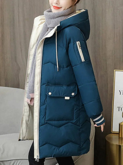 Blue(AE存量)**** / S 2023 Winter Women Jacket Coats Long Parkas Female Down Cotton Hooded Overcoat Thick Warm Jackets Windproof Casual Student Coat