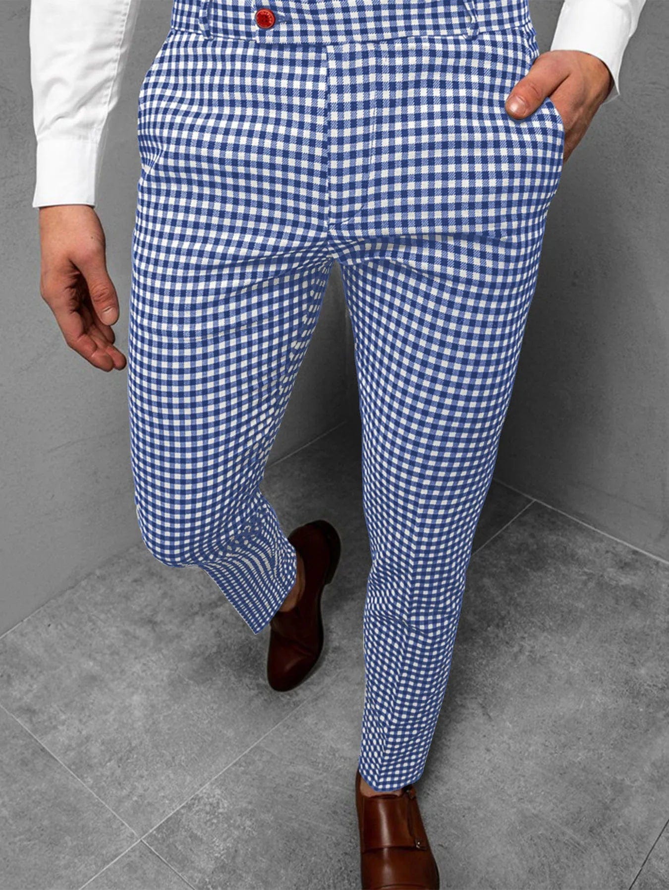 Blue and white / S New Men's Casual Stretch Pants Solid Color Slim Business Formal Office Versatile Interview For Men Daily Wear Hot Selling Shorts