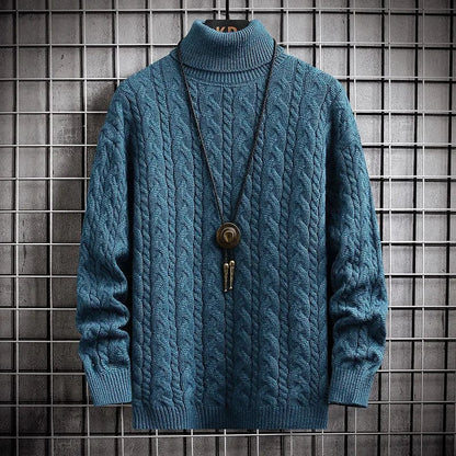 Blue / Asia M(165cm-50kg) Autumn Winter Turtleneck Sweaters Men Stripe Twist Knitted Sweater Mens Streewear Warm Pullovers Male Coffee Sweaters Pullovers