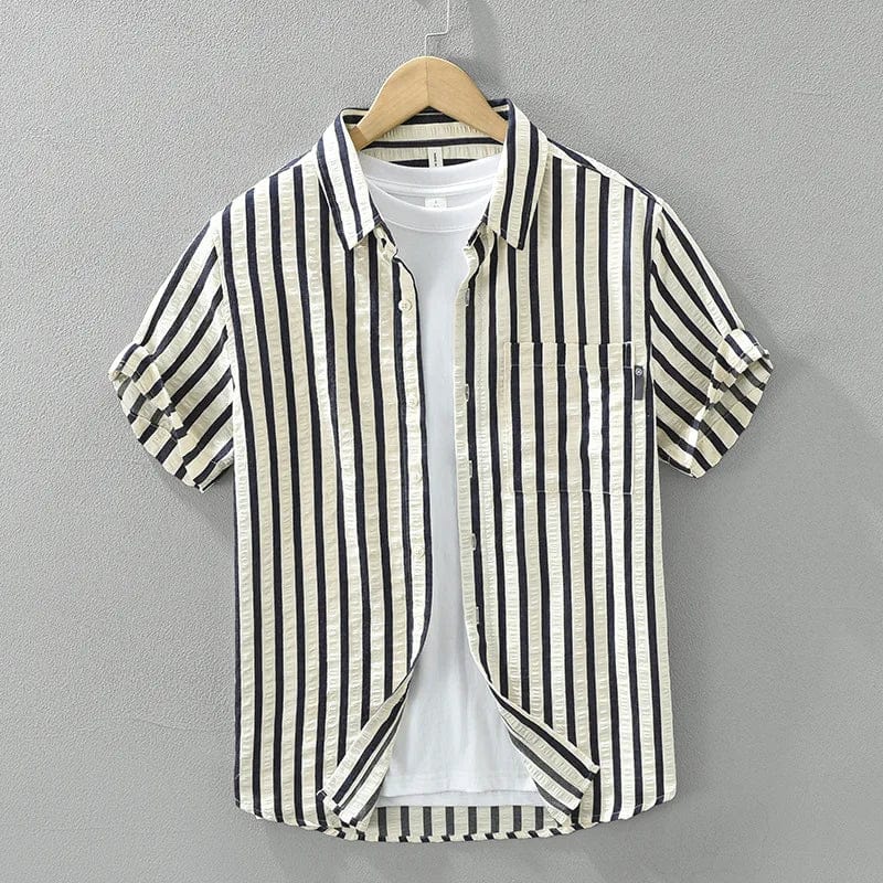 Blue / Asian M (50-60 KG) 2024 Spring Summer New Simple Fresh Striped Short Sleeve Shirts Men Clothing Casual Cotton Thin Comfortable Streetwear CM8022