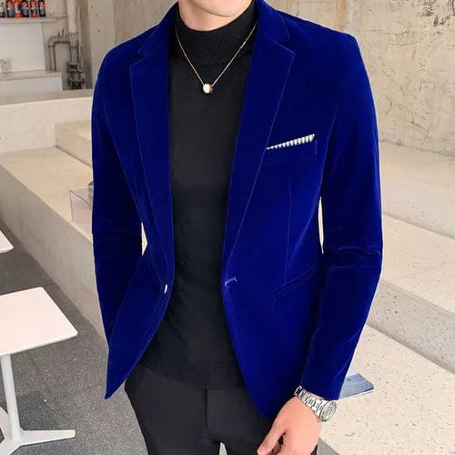 Blue / Asian S is Eur XXS 2023 Brand clothing Men Golden velvet suit/Male slim High quality business Blazers/Groom's Wedding Dress Men's jacket clothing