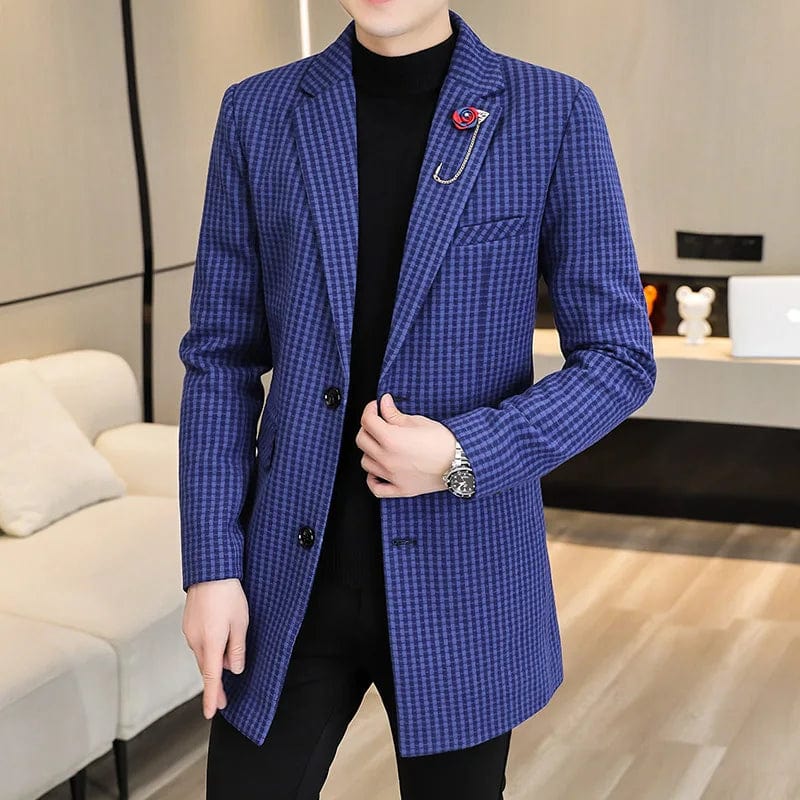 Blue / M 2022 Autumn Winter Wool Blends Jacket Men Long Casual Business Trench Coat Streetwear Overcoat Social Windbreaker Men Clothing